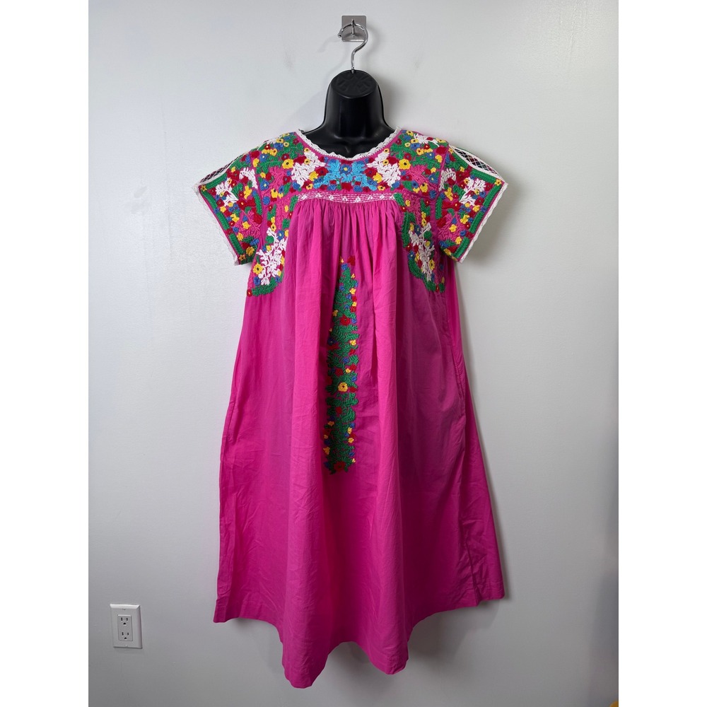 NWT Frances Valentine Women Pink Embroidered Flower Midi Dress Garden Small